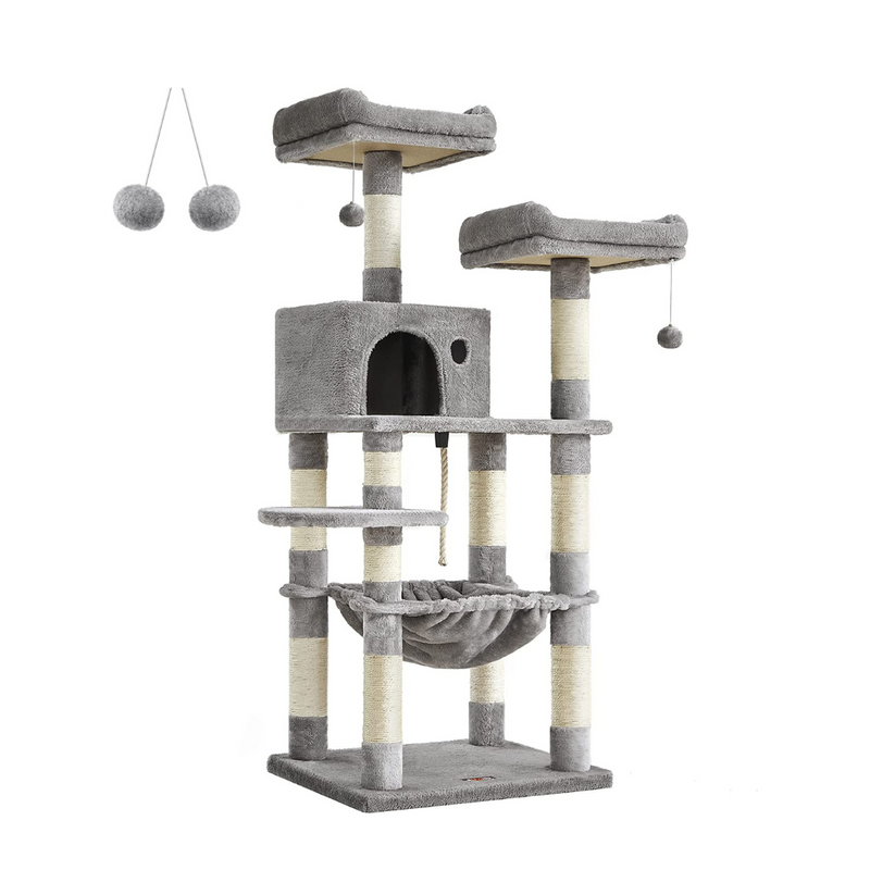 Stable Cat Tower With Plush Perches - Light Grey