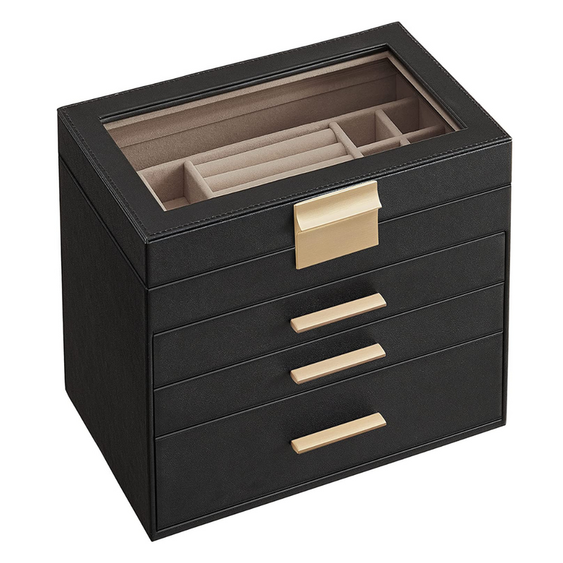 Jewellery Box Organiser 4-Tier With 3 Drawers - Black