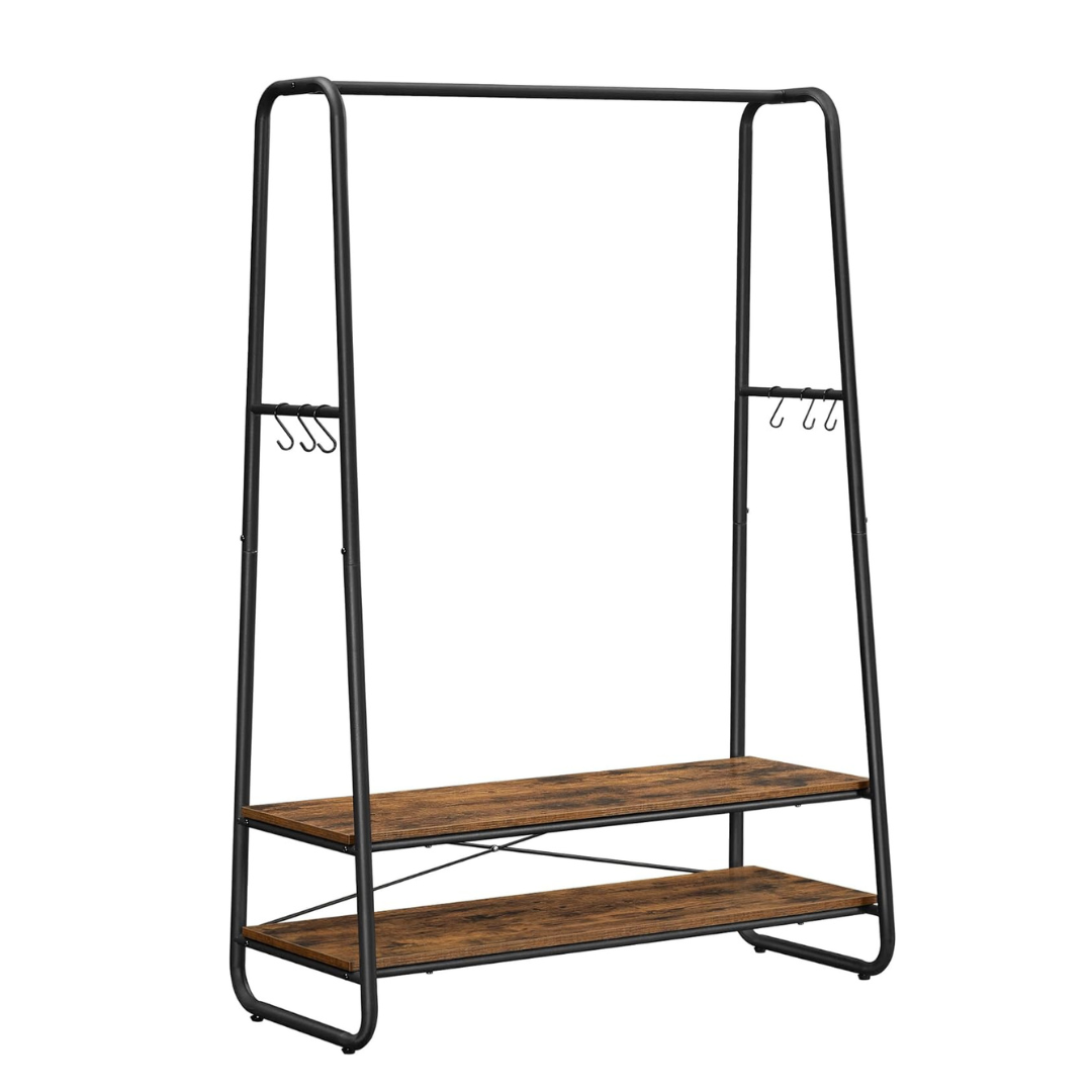 Clothes Rack Rustic Brown - 2 Shelves Steel Frame – Space General