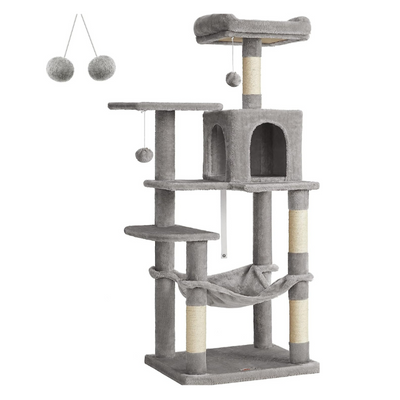 Cat Tree For Indoor Cats with Scratching Posts and Perches - Light Grey