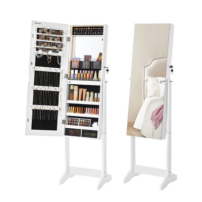 Standing Jewellery Cabinet With Frameless LED Lights - White