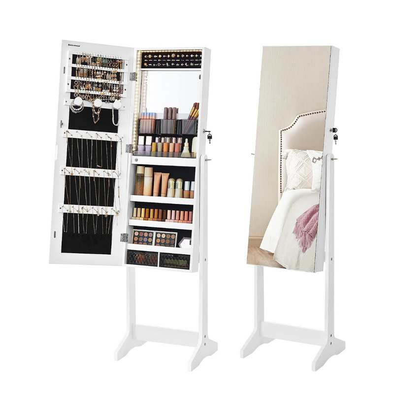 Standing Jewellery Cabinet With Frameless LED Lights - White