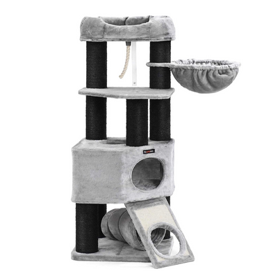 Cat Tree with Basket Lounger and Cuddle Cave - Light Grey
