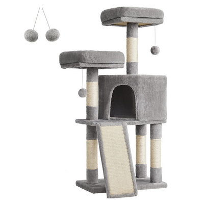 Cat Condo with Scratching Post - Light Grey