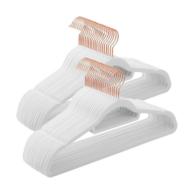 Velvet Coat Hangers White with Rose Gold Hook (Set of 50)
