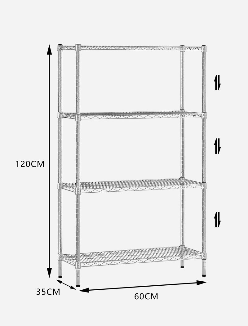 Chrome Wire Storage 4-Tier Shelves 60cm x 35cm x 120cm
