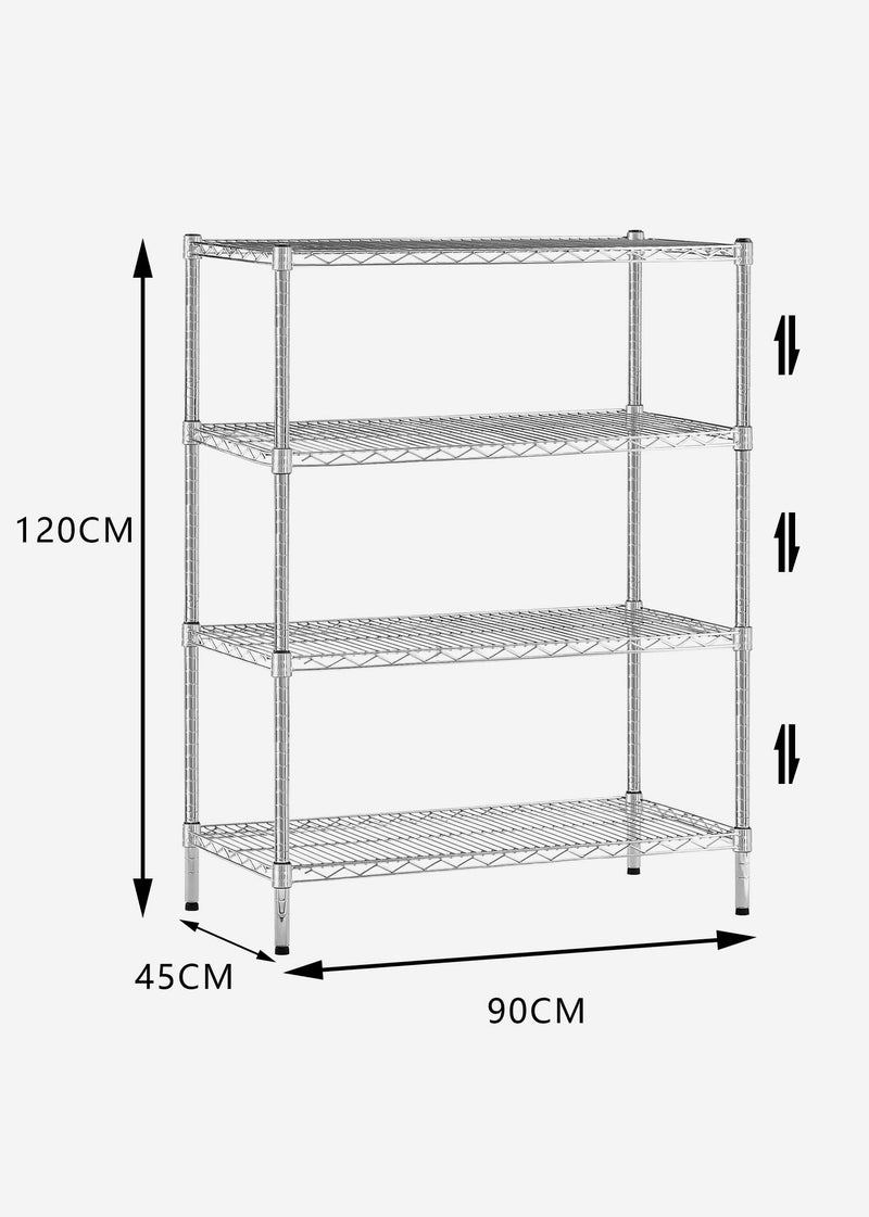 Chrome Wire Storage 4-Tier Shelves 90cm x 45cm 120cm