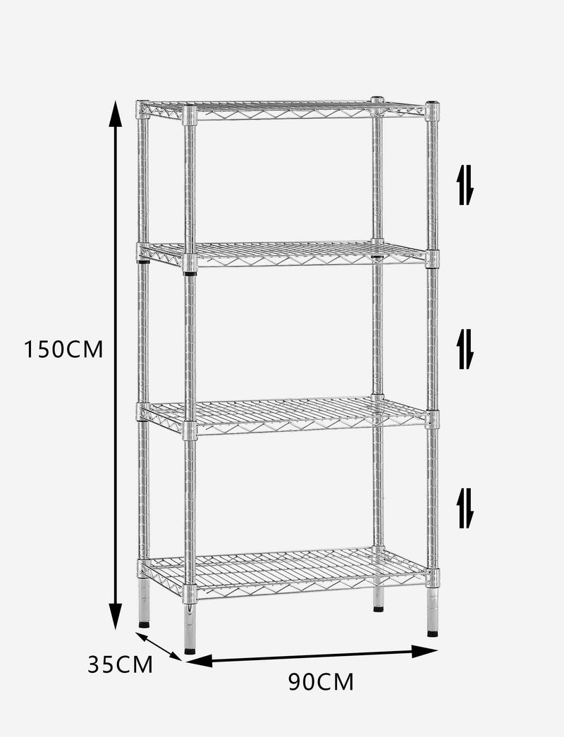 Chrome Wire Storage 4-Tier Shelves 90cm x 35cm x 150cm