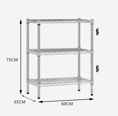 Chrome Wire Storage 3-Tier Shelves 60cm x 35cm x75cm