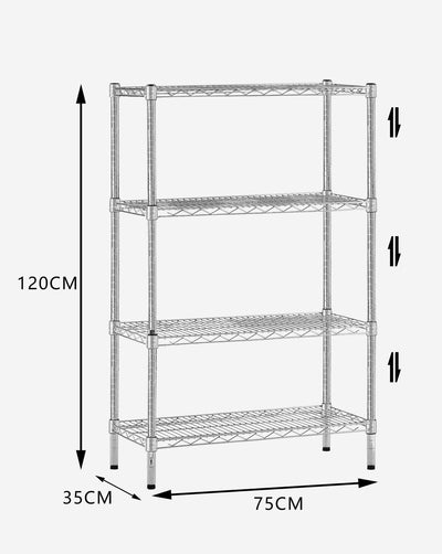 Chrome Wire Storage 4-Tier Shelves 75cm x 35cm x 120cm