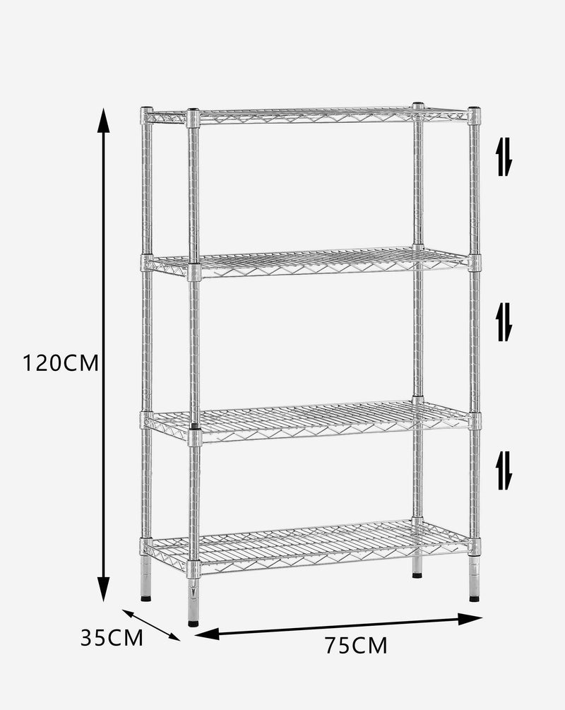 Chrome Wire Storage 4-Tier Shelves 75cm x 35cm x 120cm