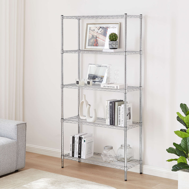 Chrome Wire Storage 5-Tier Shelves 90cm x 35cm x 180cm