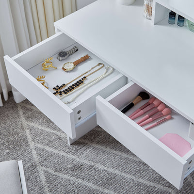 Ella Dressing Table with LED Lights & Stool – White