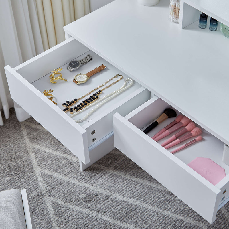 Ella Dressing Table with LED Lights & Stool – White