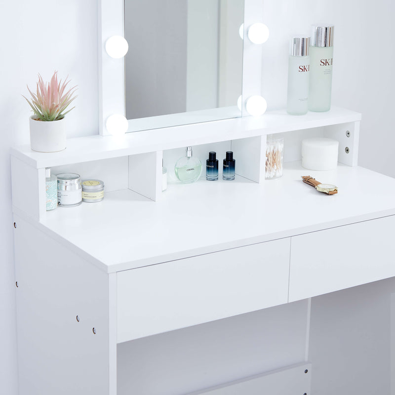 Ella Dressing Table with LED Lights & Stool – White