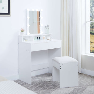 Ella Dressing Table with LED Lights & Stool – White