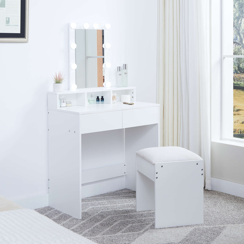 Ella Dressing Table with LED Lights & Stool – White
