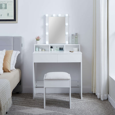 Ella Dressing Table with LED Lights & Stool – White