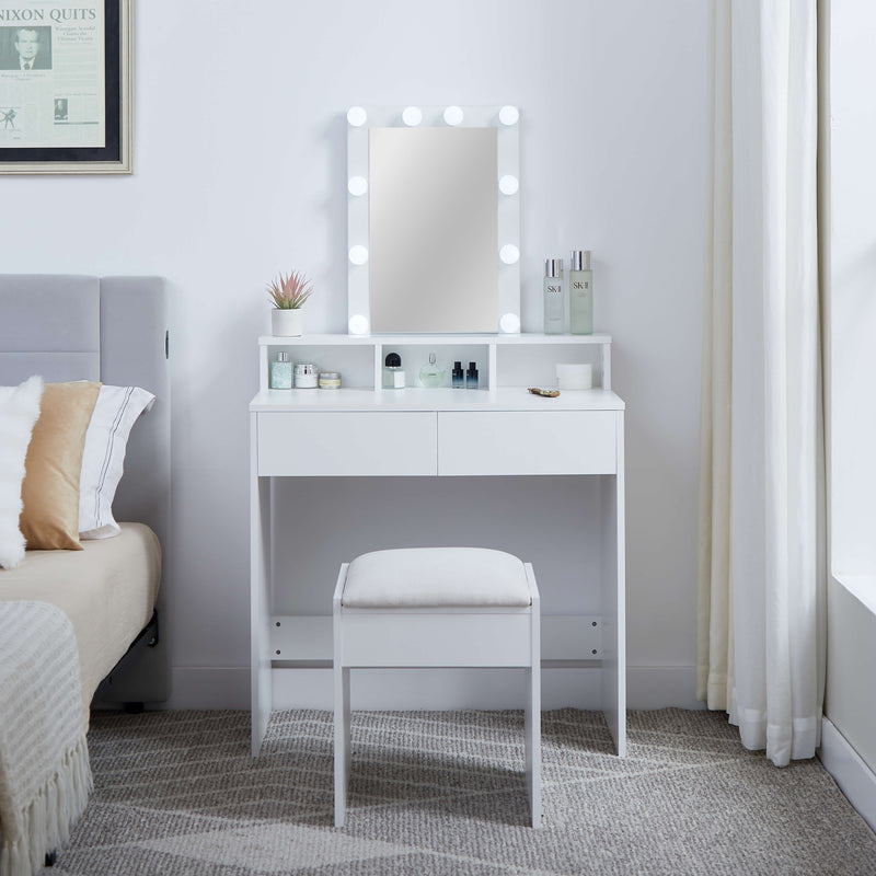 Ella Dressing Table with LED Lights & Stool – White