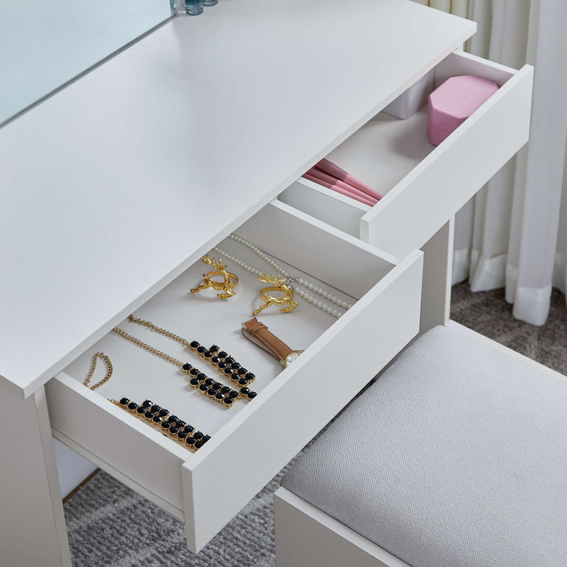 Ruby Dressing Table with LED Lights & Fabric Stool – White