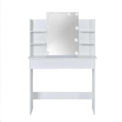 Ruby Dressing Table with LED Lights & Fabric Stool – White