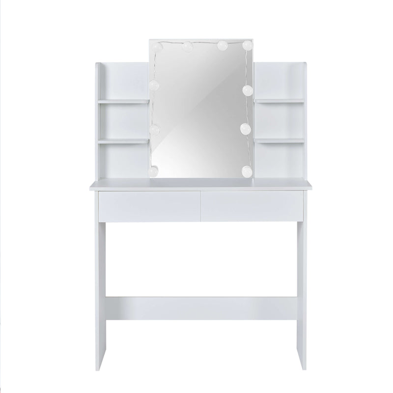 Ruby Dressing Table with LED Lights & Fabric Stool – White