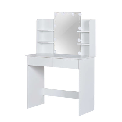 Ruby Dressing Table with LED Lights & Fabric Stool – White