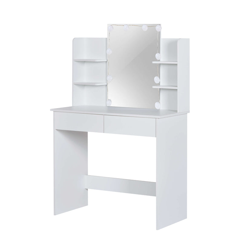 Ruby Dressing Table with LED Lights & Fabric Stool – White