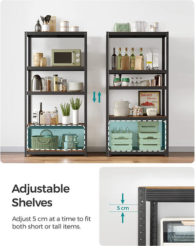 Adjustable Garage Storage Shelves set in a typical garage environment, storing various items
