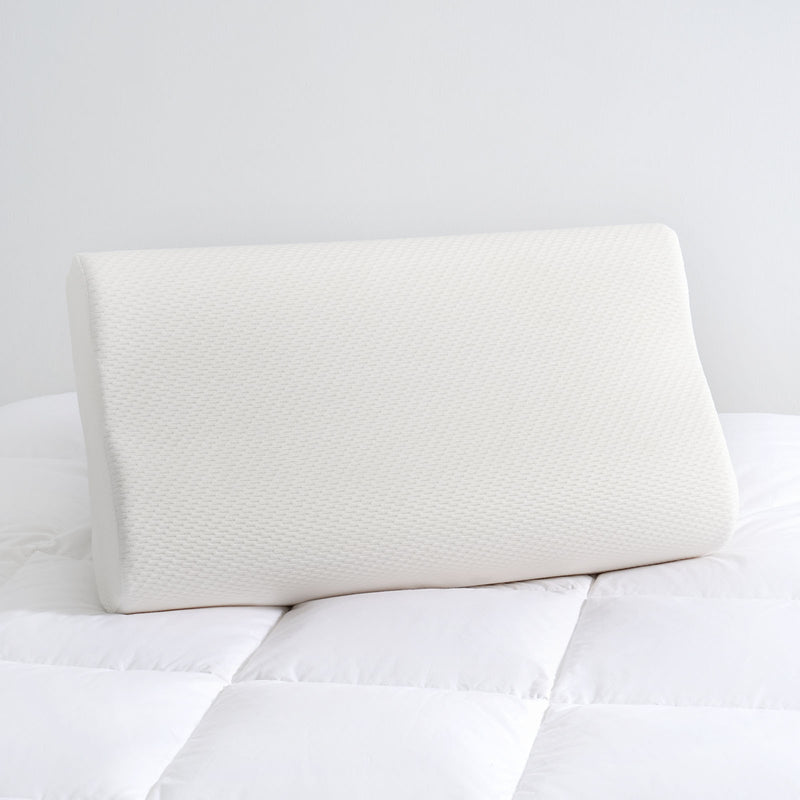 Side view of adjustable memory foam pillow showing height and contour design
