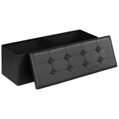 Large black leather ottoman bench main view.