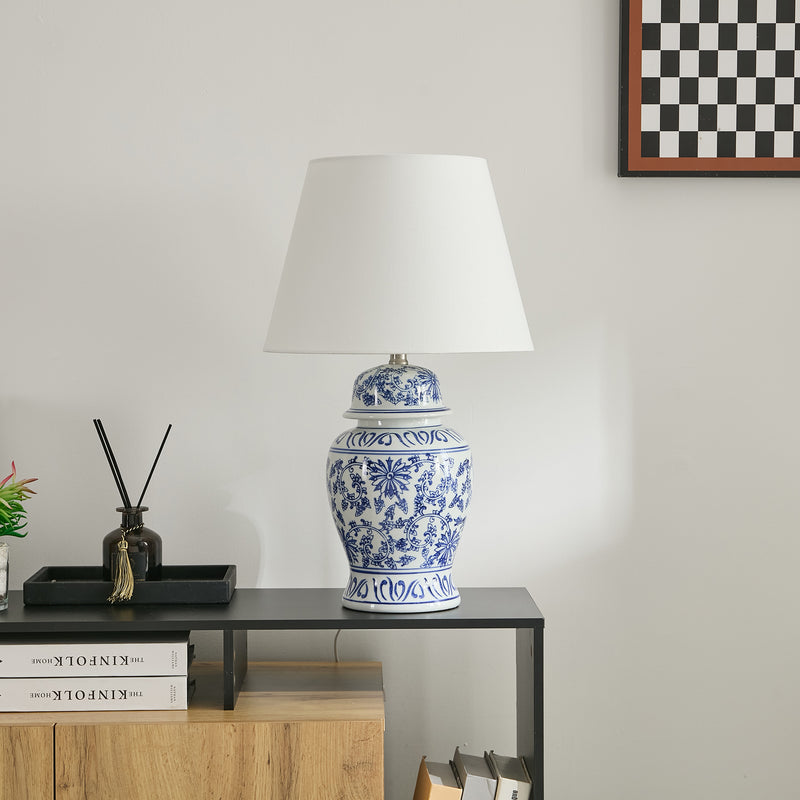 Blue ceramic ginger jar table lamp with timeless appeal, perfect for NZ interiors