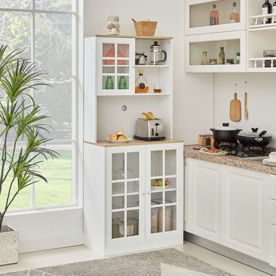 Close-up of the handles on the Braylen Pantry Cabinet in white, focusing on the sleek metal design for easy access.