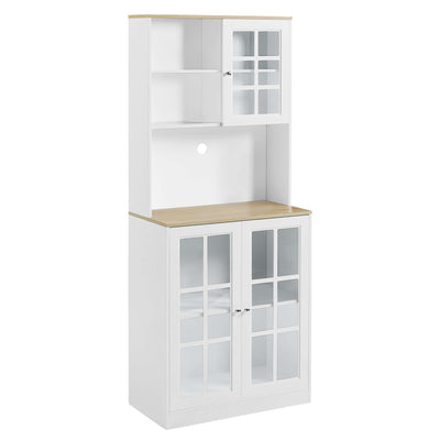 Main view of Braylen Pantry Cabinet with a large countertop in white, showcasing its elegant design and spacious storage options.