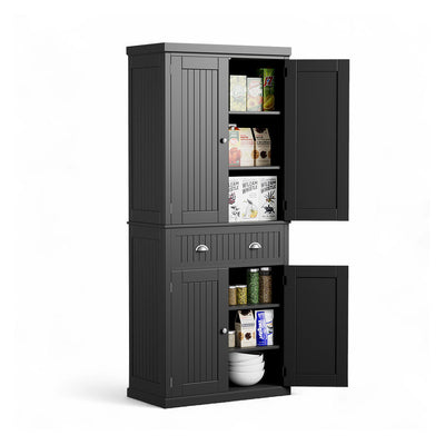 Briana Kitchen Pantry Cabinet in black with full elegant design
