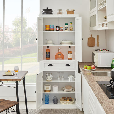 Top view of Briana Kitchen Pantry Cabinet in White showing the cabinet top and outline