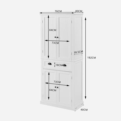 Side view of White Briana Kitchen Pantry Cabinet highlighting sleek design and finish