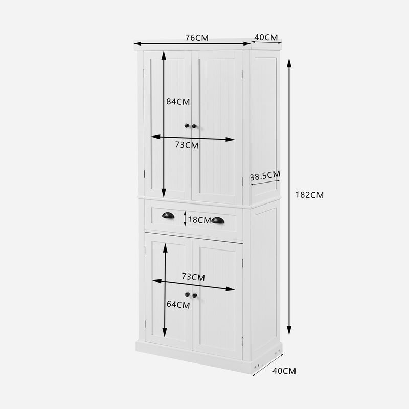 Side view of White Briana Kitchen Pantry Cabinet highlighting sleek design and finish