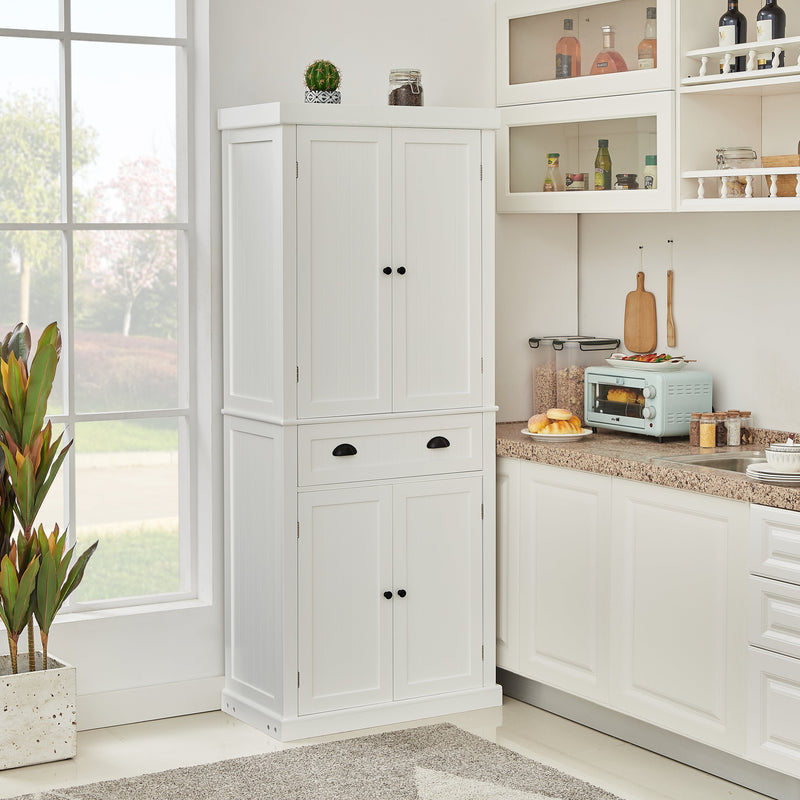 Interior view of Briana Kitchen Pantry Cabinet showing shelves and storage options with doors open