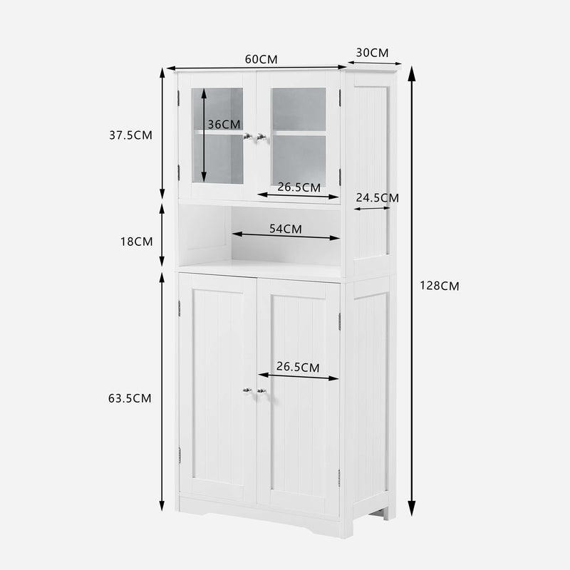 Close-up of the sleek handles on the Cantey Pantry Storage Cabinet in white, highlighting its modern hardware.
