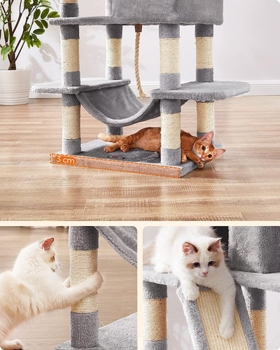 Detailed view of the integrated scratching posts on the Cat Tree, made from durable sisal for optimal claw health.