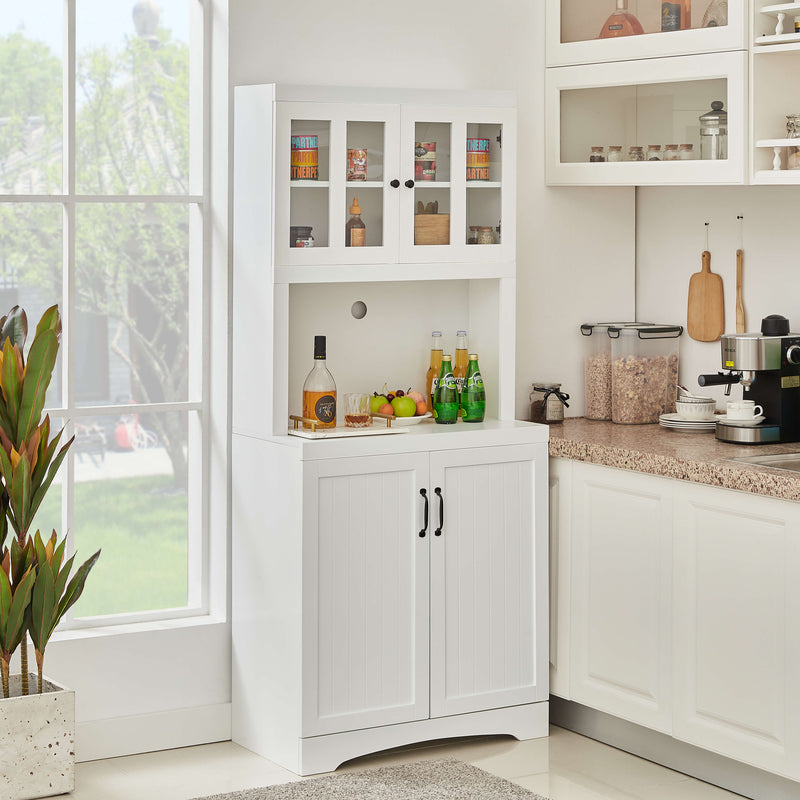 Cantrell Pantry with Framed Glass Door - White