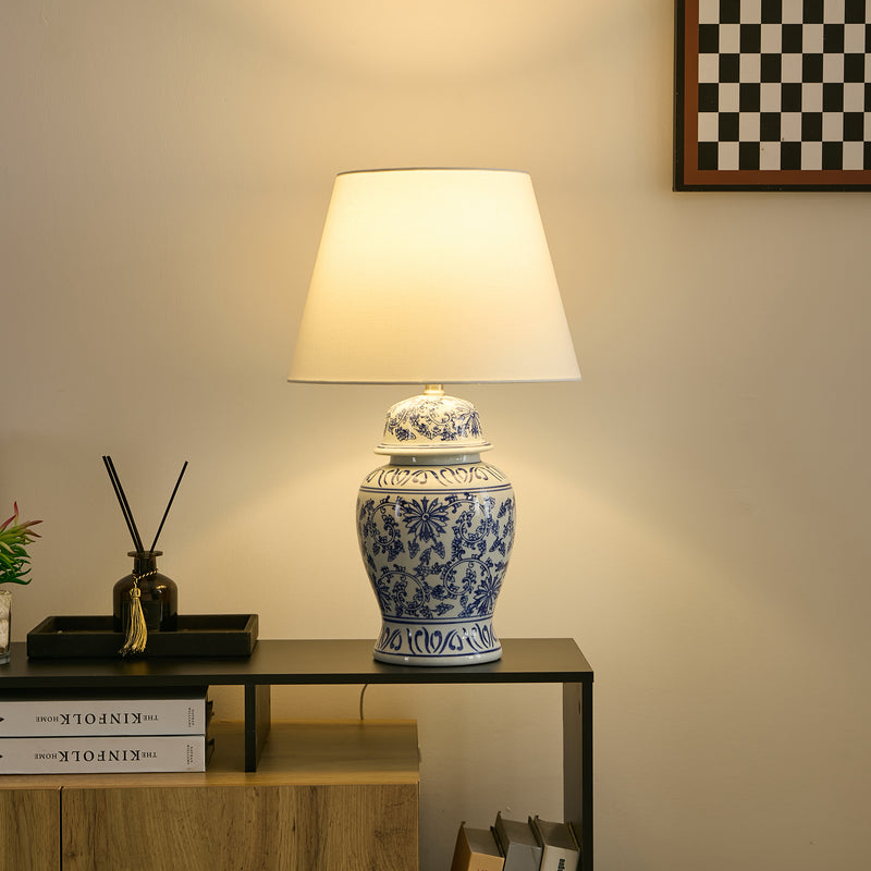 Classic blue table lamp with oriental-inspired ginger jar design for stylish homes