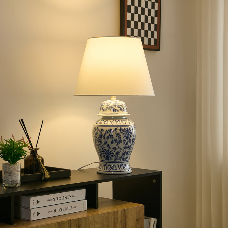	Blue ginger jar lamp in coastal Hamptons style – ideal for New Zealand decor