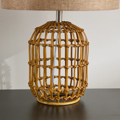 Contemporary table lamp in natural woven rattan – effortless NZ decor fit