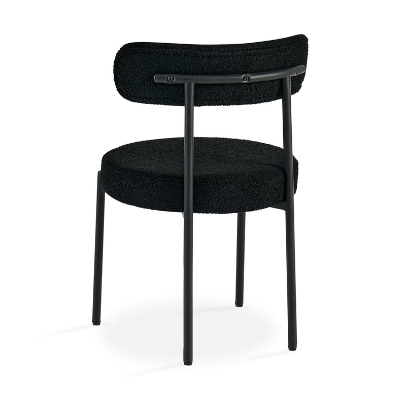 Stackable design of black dining chairs for easy storage
