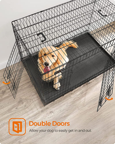 XX-Large Double Door Dog Crate in use, with a large dog comfortably inside