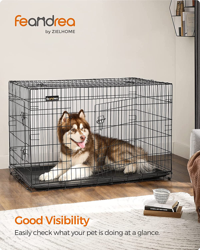 Dog Crate Cage XX-Large with double doors open, displaying entry points