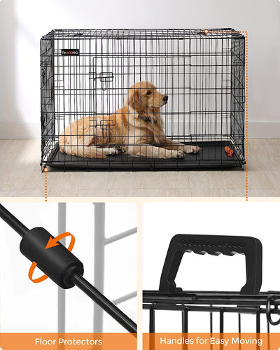 Setup of Double Door Foldable Dog Crate XX-Large in a home environment, integrated into living space