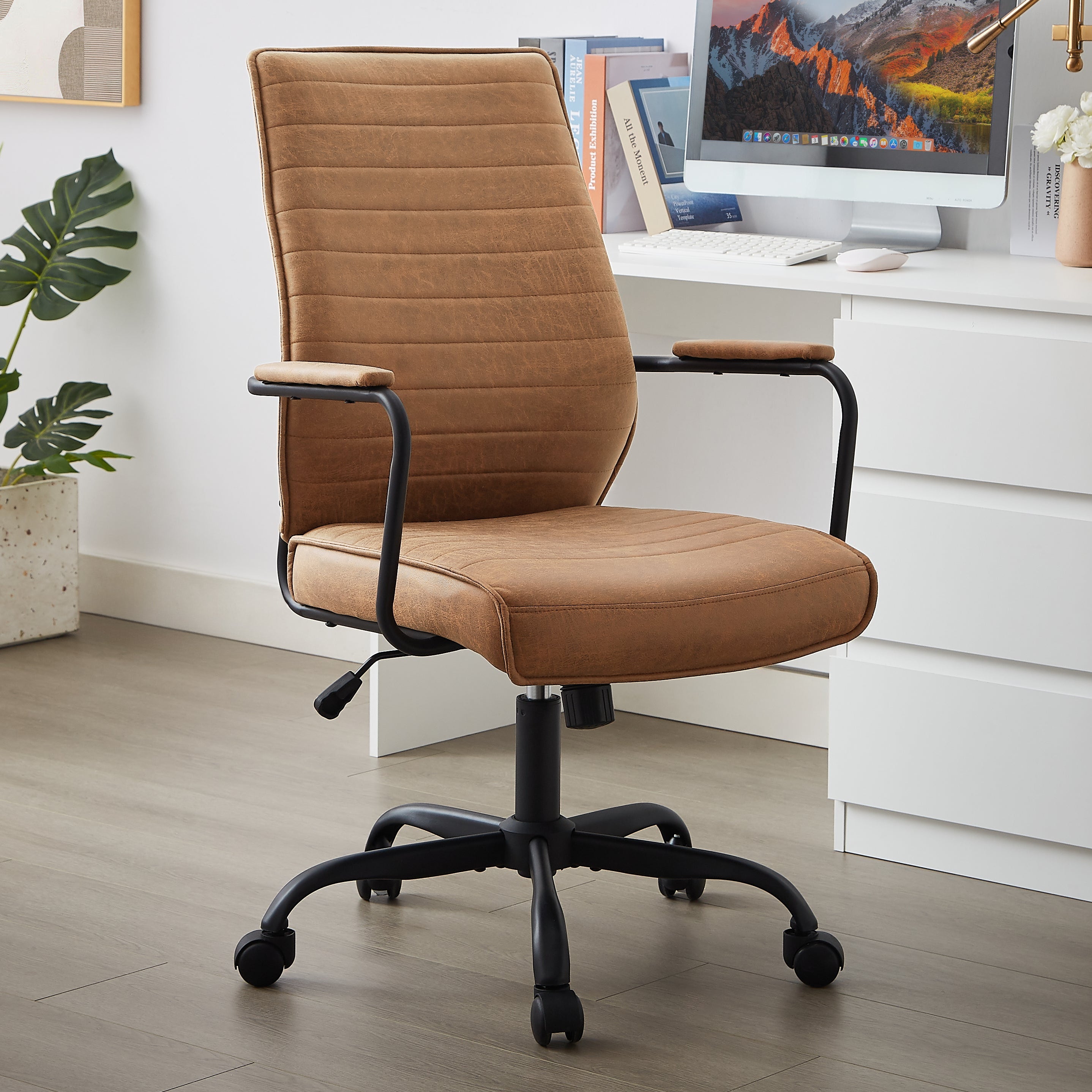 Retro Office Chair Brown - Mid-Century Faux Leather – Space General
